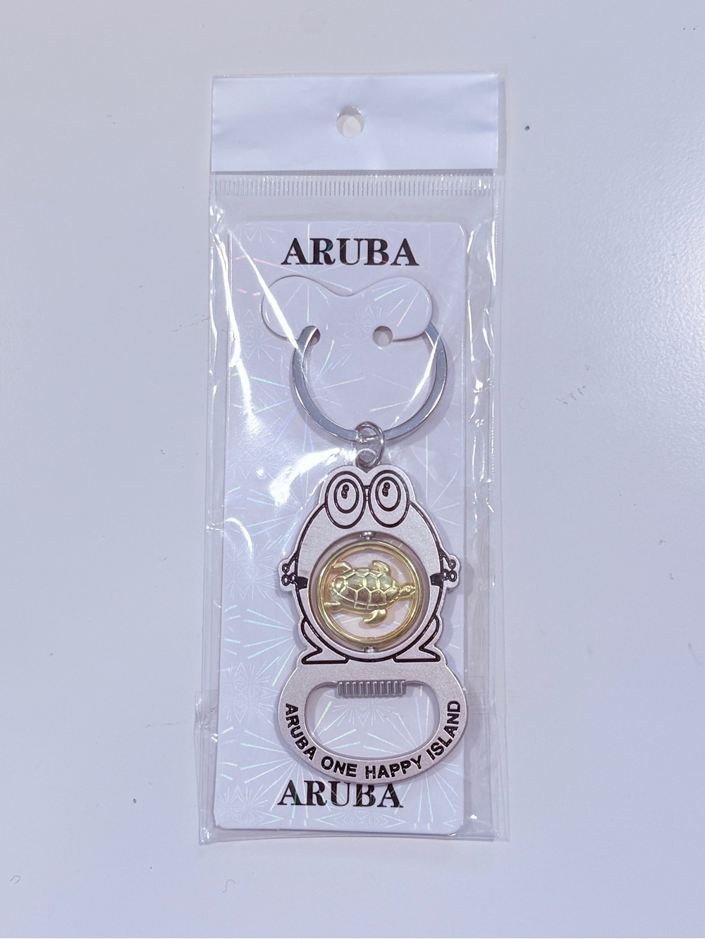 Aruba Frog Bottle Opener Keychain - Gold & Silver